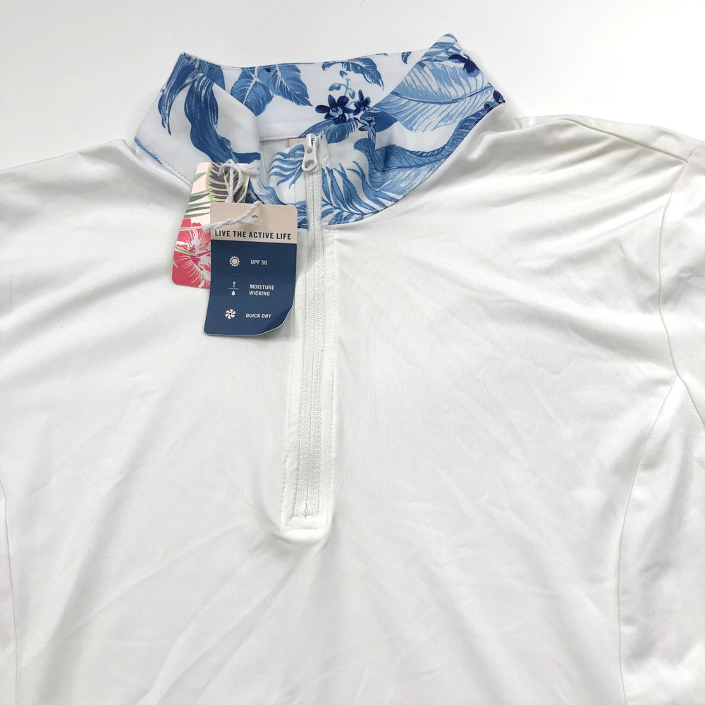 Tommy Bahama Golf NEW Large Womens 1/4 Zip Short Sleeve Polo Shirt White